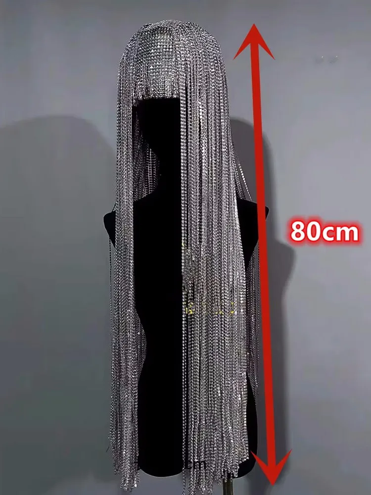 Funkelnde lila Ketten Perücke Kopf bedeckung Nachtclub Bar Sänger Tänzer Bühne Leistung Kopf Ornament Party Show Rave Bühnen zubehör