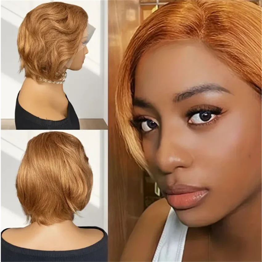 #30 Pixie Cut Bob Human Hair Wigs for Women, 13x4 Lace Front Short Straight Bob Wig, Brazilian Hair, Pre Plucked Natural Hairline for Daily Wear