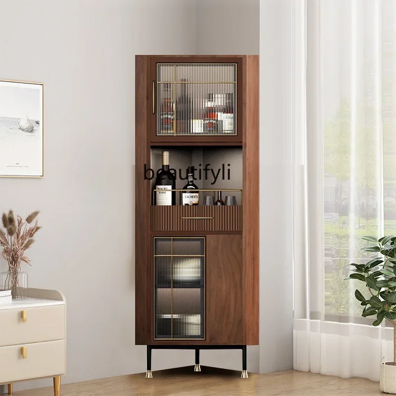 

Italian light luxury corner cabinet wine cabinet living room corner cabinet solid wood glass