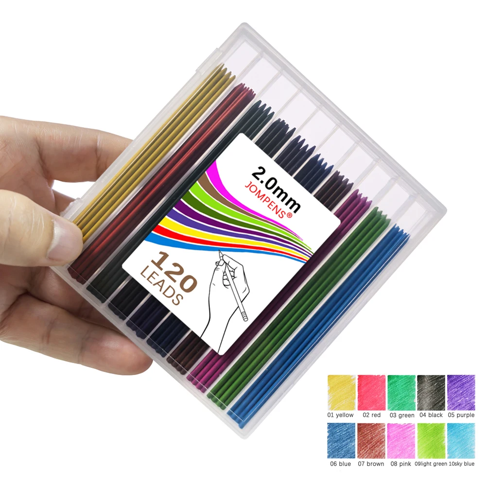 120 Stück/Box Großkapazitäts-Druckbleistiftminen 2B 2,0MM 10 Farben Austauschbare Minen Automatischer Bleistift Schreib- und Zeichenzubehör – Detail 4