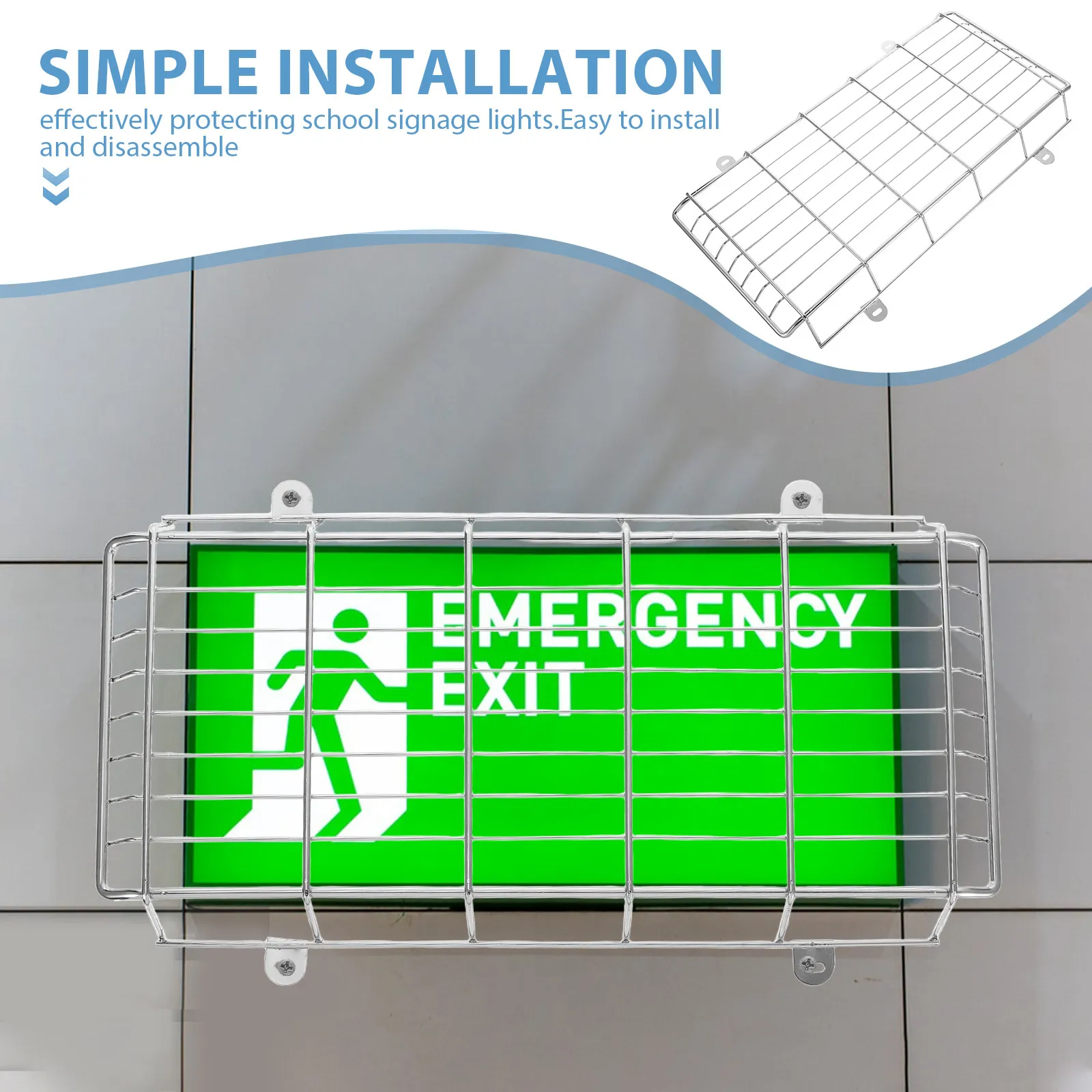 1Set Metal Exit Sign Safety Wire Guard School Emergency Light Protector Wall Mounted Cage Damage Prevention Protective Cover