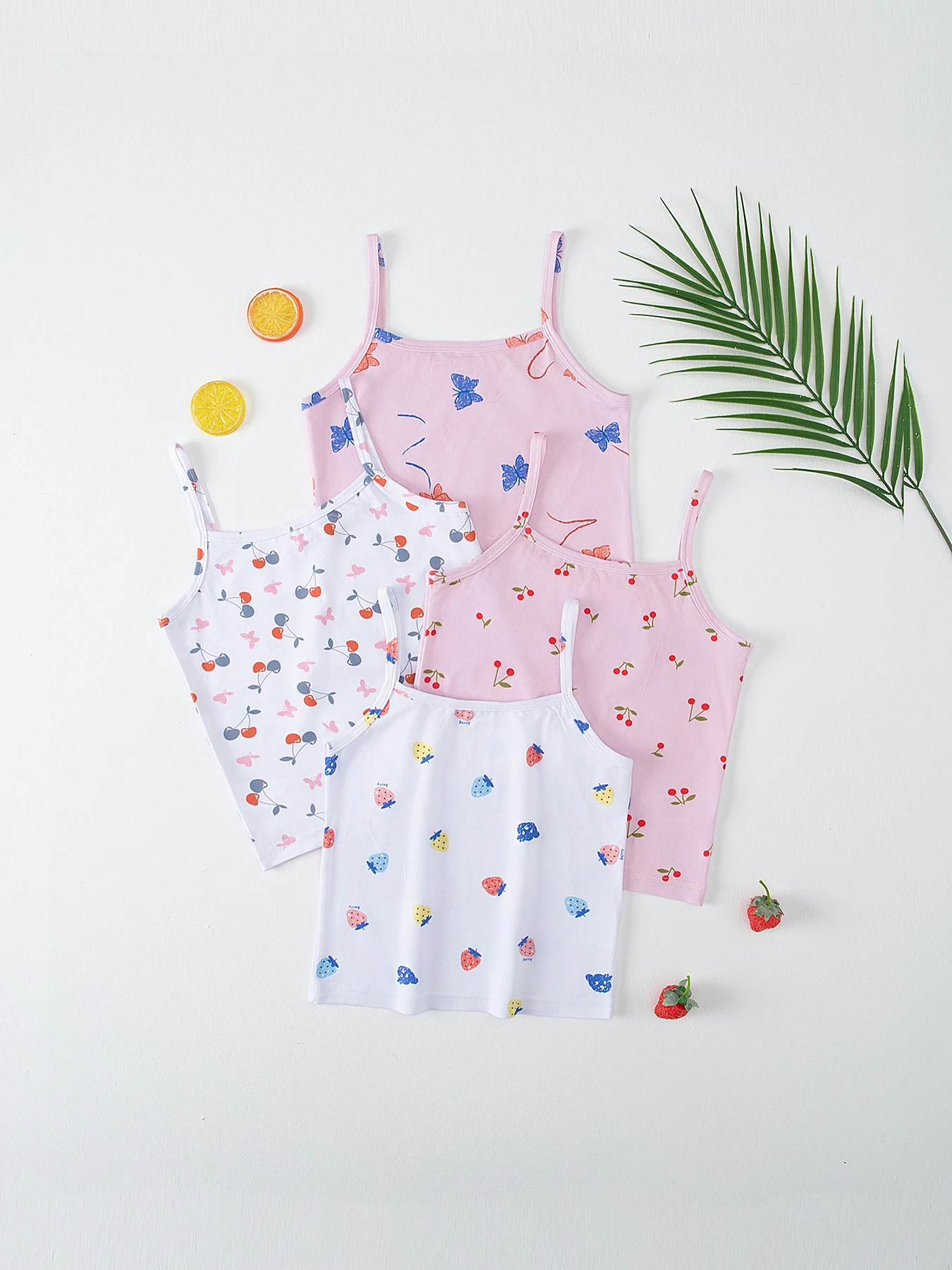 4-teiliges Set süßer und niedlicher bedruckter Camisole-Westen für Mädchen für alle Jahreszeiten, bequeme Unterweste, ärmelloses Oberteil für Kinder. – Detail 3