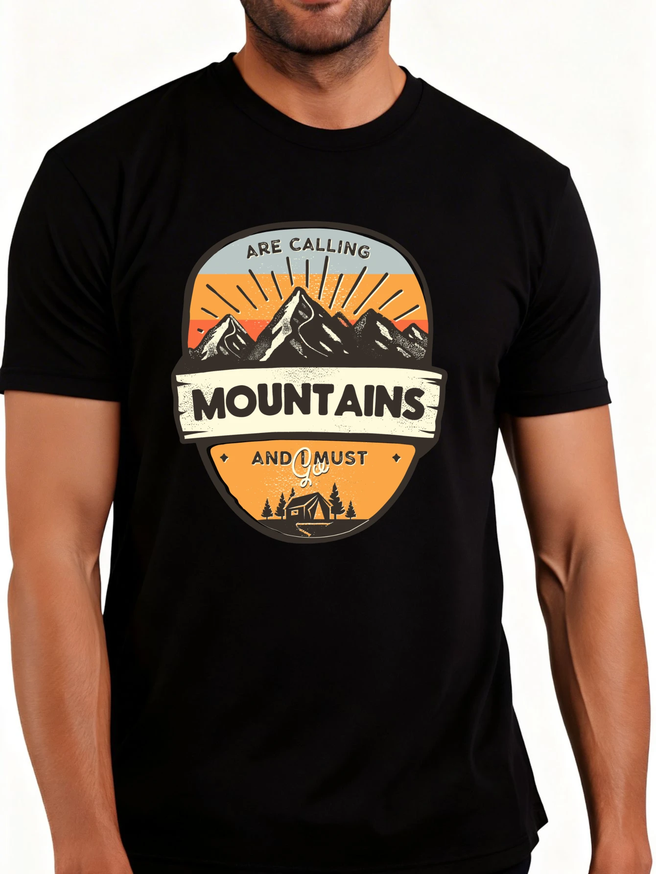 Men's Graphic T-Shirt - Breathable, Soft, Lightweight - the Mountains Are Calling, I Must Go - Vintage Fun Graphic Casual Short Sleeve Summer Top, Gift for Him