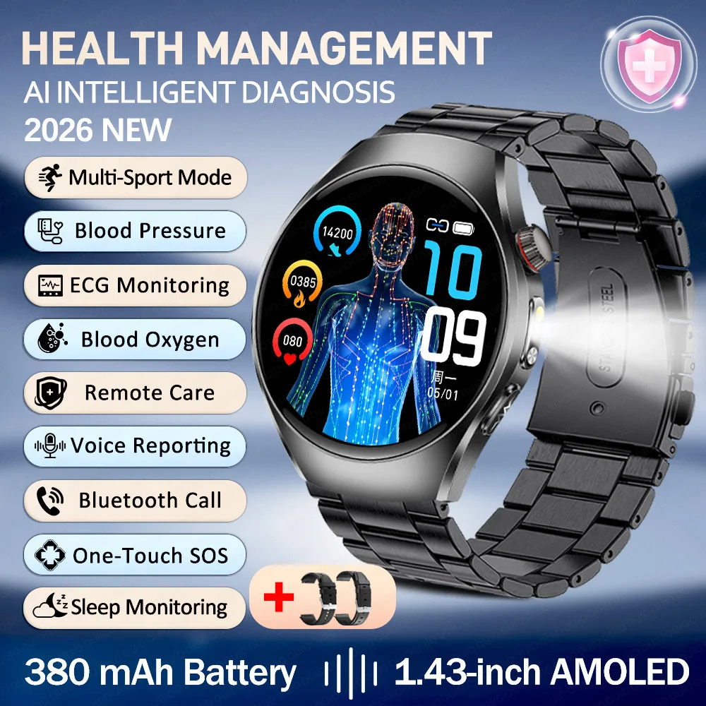 

ET460 Smart Watch With LED Flashing Remote Sharing Viewing SOS AMOLED Screen Bluetooth Calling ECG Health Management Smartwatch