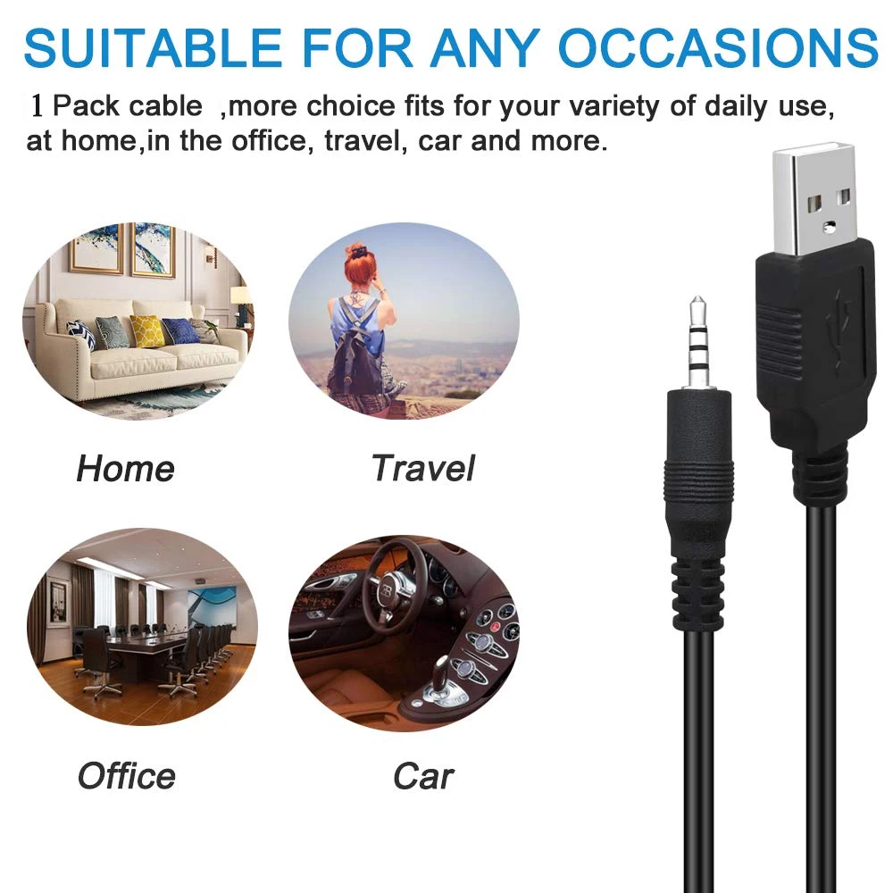 USB to 2.5mm Male Charging Cable for JBL Synchros S400BT J56BT E40BT E50BT S700 Harman Kardon Harkar BT Harkar-BT Headphones