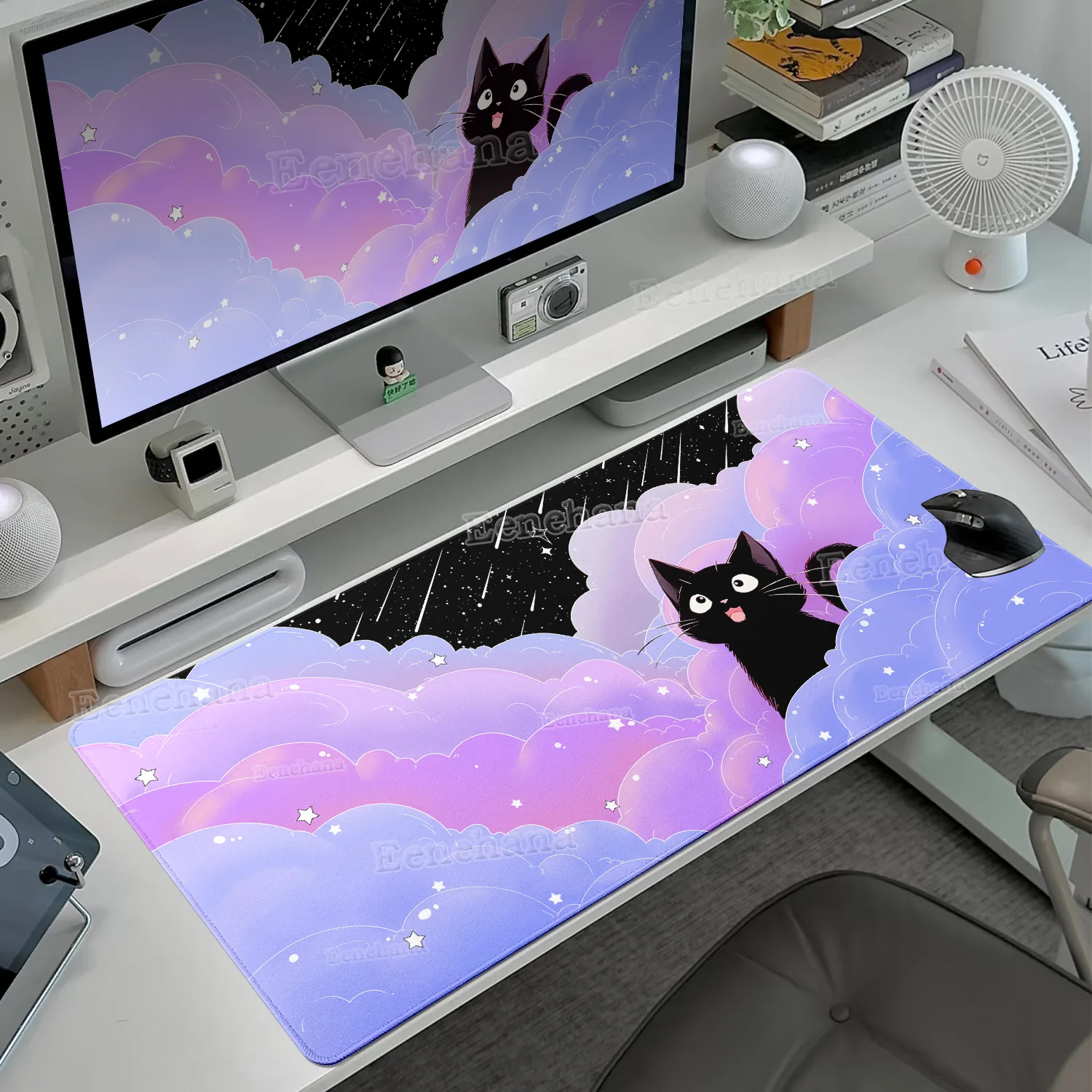 لوحة ماوس كبيرة باللون الوردي على شكل قطة في الغيوم لوحة مفاتيح كمبيوتر محمول مطاطية غير قابلة للانزلاق ملحقات مكتب للفتيات Kawaii إعداد منزلي للألعاب