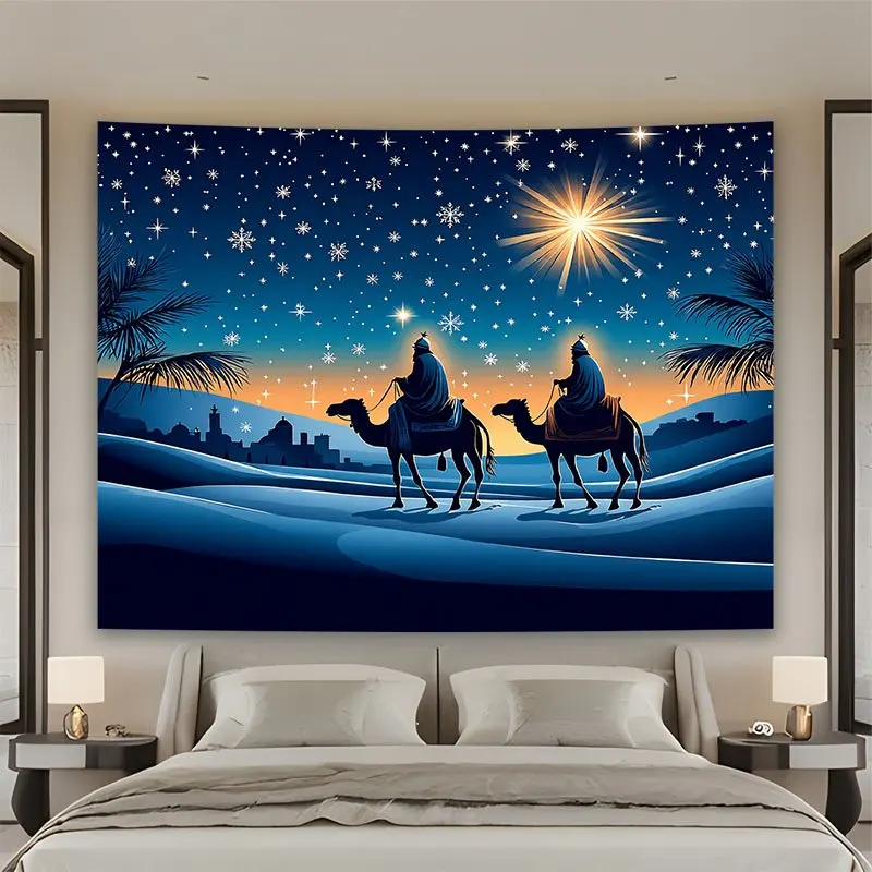 Luxury Tapestry Wall Hanging Boho Starry Sky Desert Camel Arabian Night Journey Decor Art 150x300cm