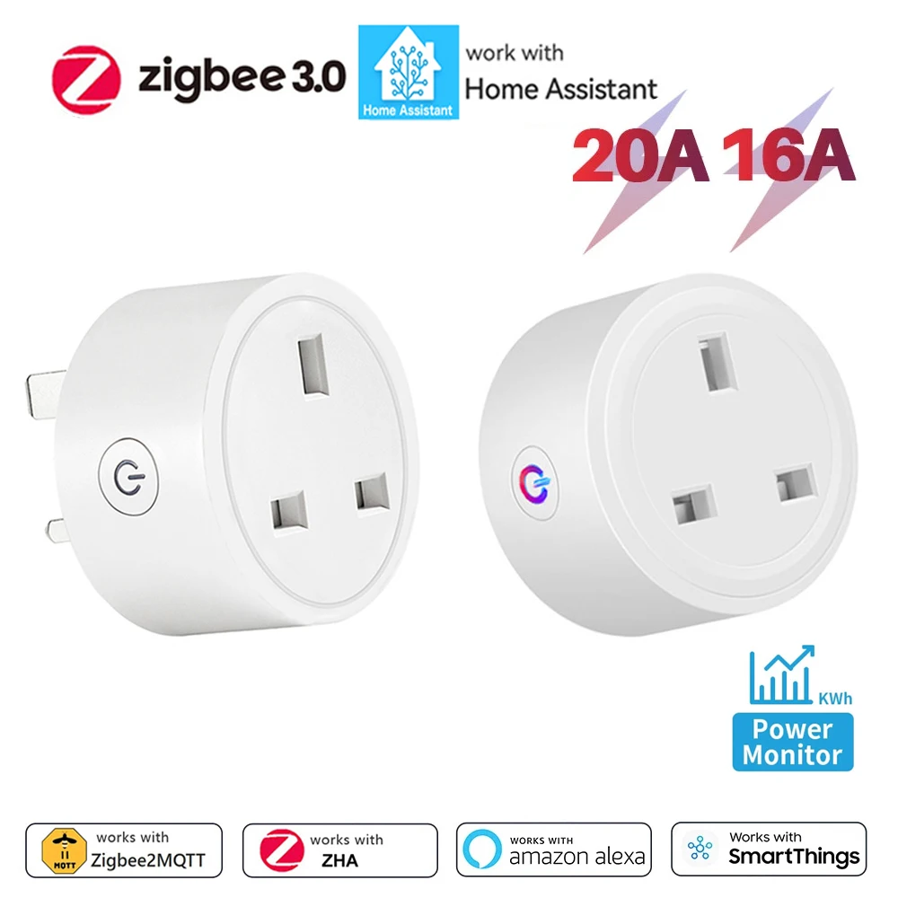 Home Assistant Zigbee Smart Socket UK Plug Smart Home Automation with Power Monitor Smart Outlet Supports Alexa Zigbee2MQTT ZHA