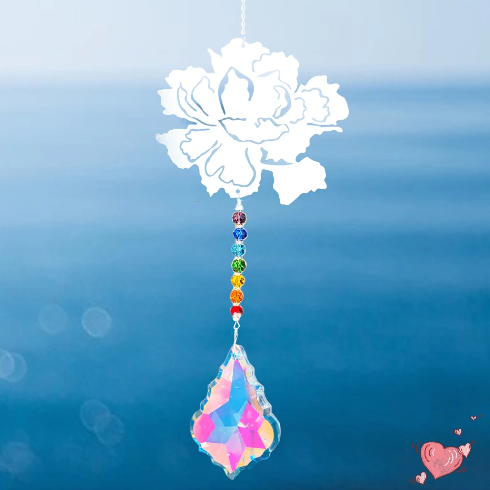 1PC 60MM AB Faced Crystal Pendant Metal Cut Peony Flower Lighting Ornament Suncatcher Curtain Hanging