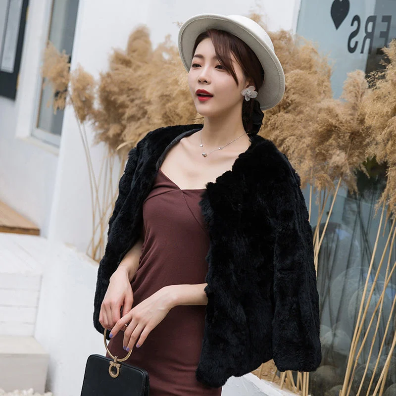 Hot Women Winter Warm Real Rex Rabbit Fur Coat Lady 100% Natural Rabbit Fur Jackets Overcoat Womens Clothing Tops And Blouses