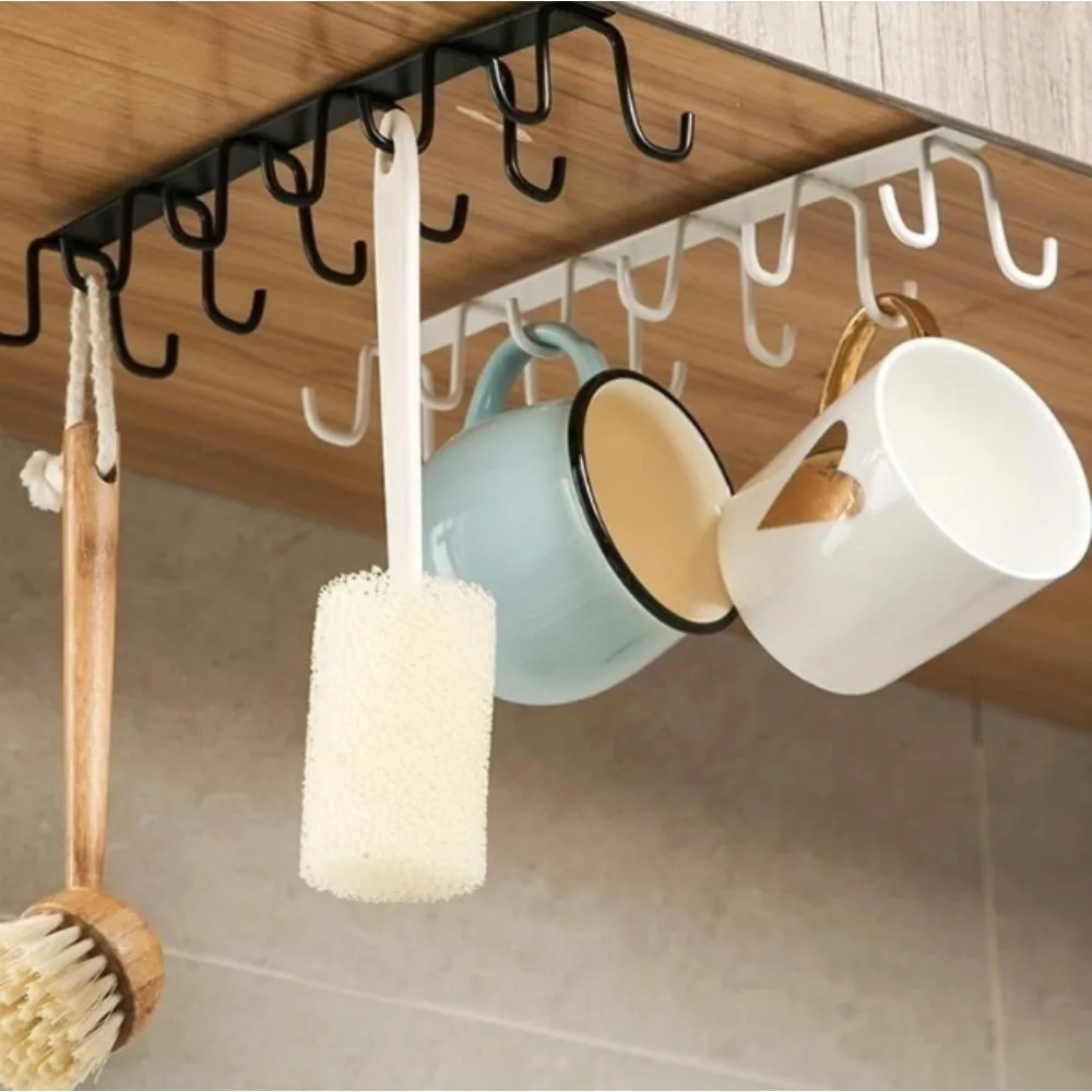 Ganchos Dobles Sin Perforaciones para Colgar Tazas Debajo del Estante del Armario de Cocina, Soporte de Hierro para Tazas, Organizador de Gabinetes de Cocina