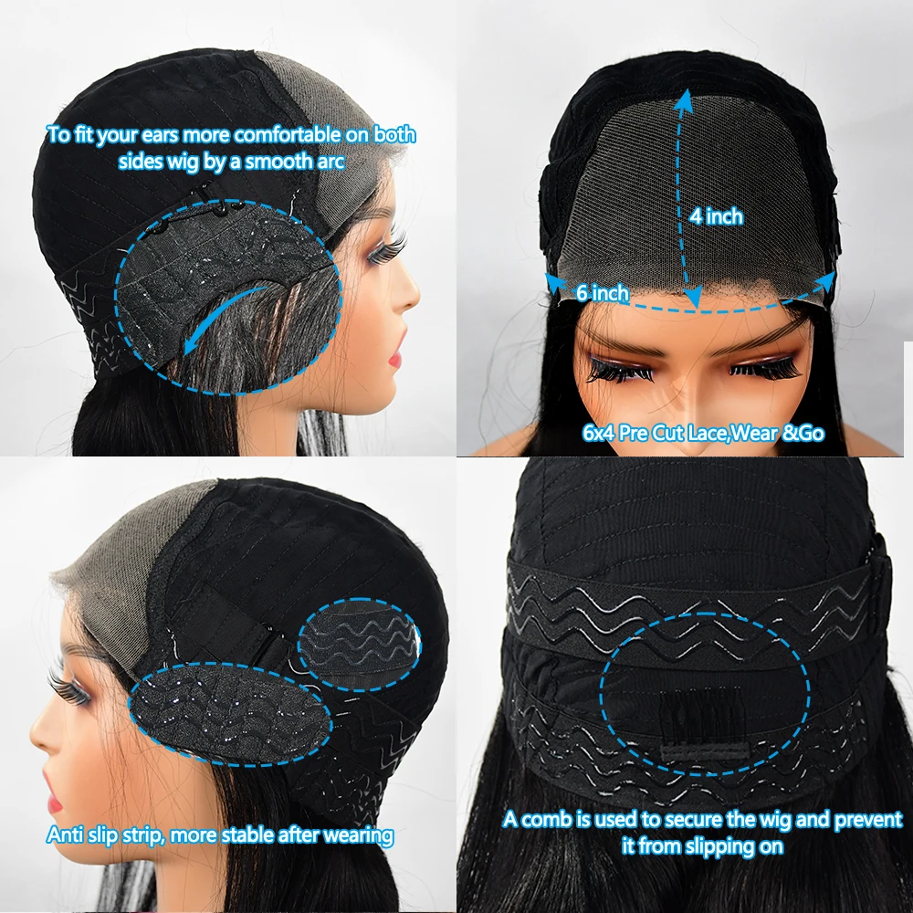 Pelucas sin pegamento de 28 pulgadas, cabello humano listo para usar, peluca con cierre de encaje precortado con ondas de agua 6X4, pelucas rizadas profundas brasileñas para mujeres