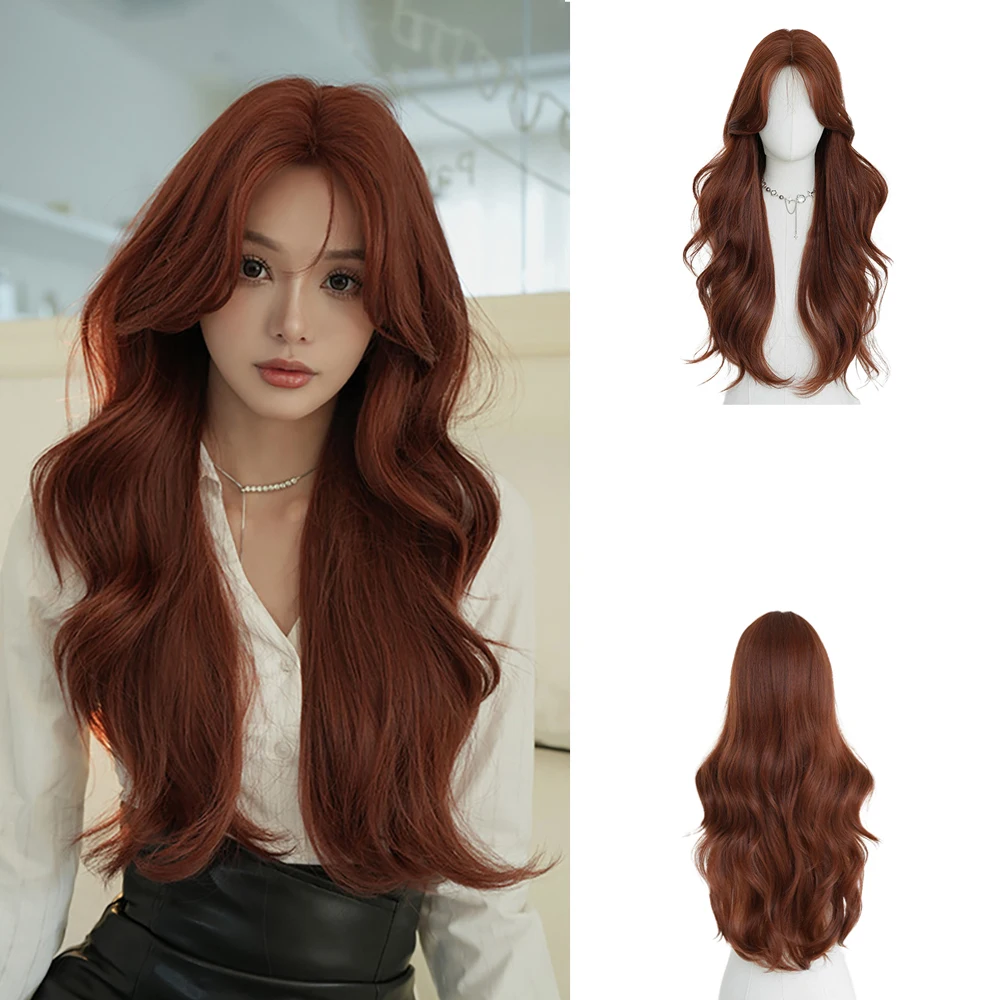 Middle-Parted Large Wavy Synthetic Curly Hair Is Suitable For Women'S Daily Party Role-Playing Fluffy And Heat-Resistant Wigs