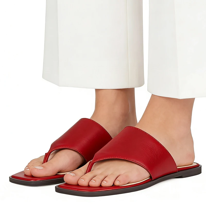 Women's Suede Leather Flat Flip Flop Sandals for Summer Beach