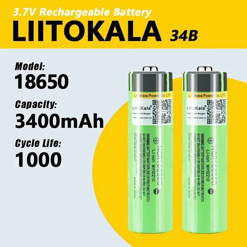 Hot liitokala 100% New Original NCR18650B 3.7 v 3400 mah 18650 Lithium Rechargeable Battery For Flashlight batteries (NO PCB)