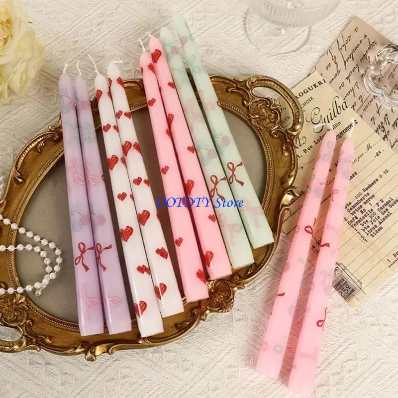 367A Printed Taper Set Heart Patterns Unscented Sticks Valentine Day for Dinner Home Decorations