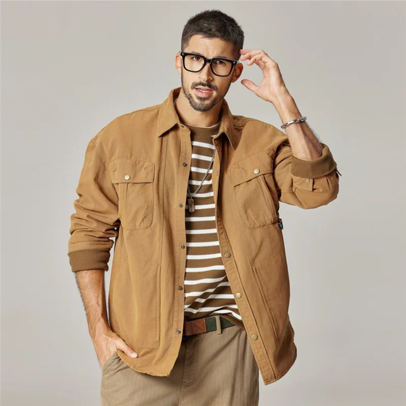 AI NI YA American retro pure cotton workwear shirt men's casual shirt spring and autumn hunting jacket