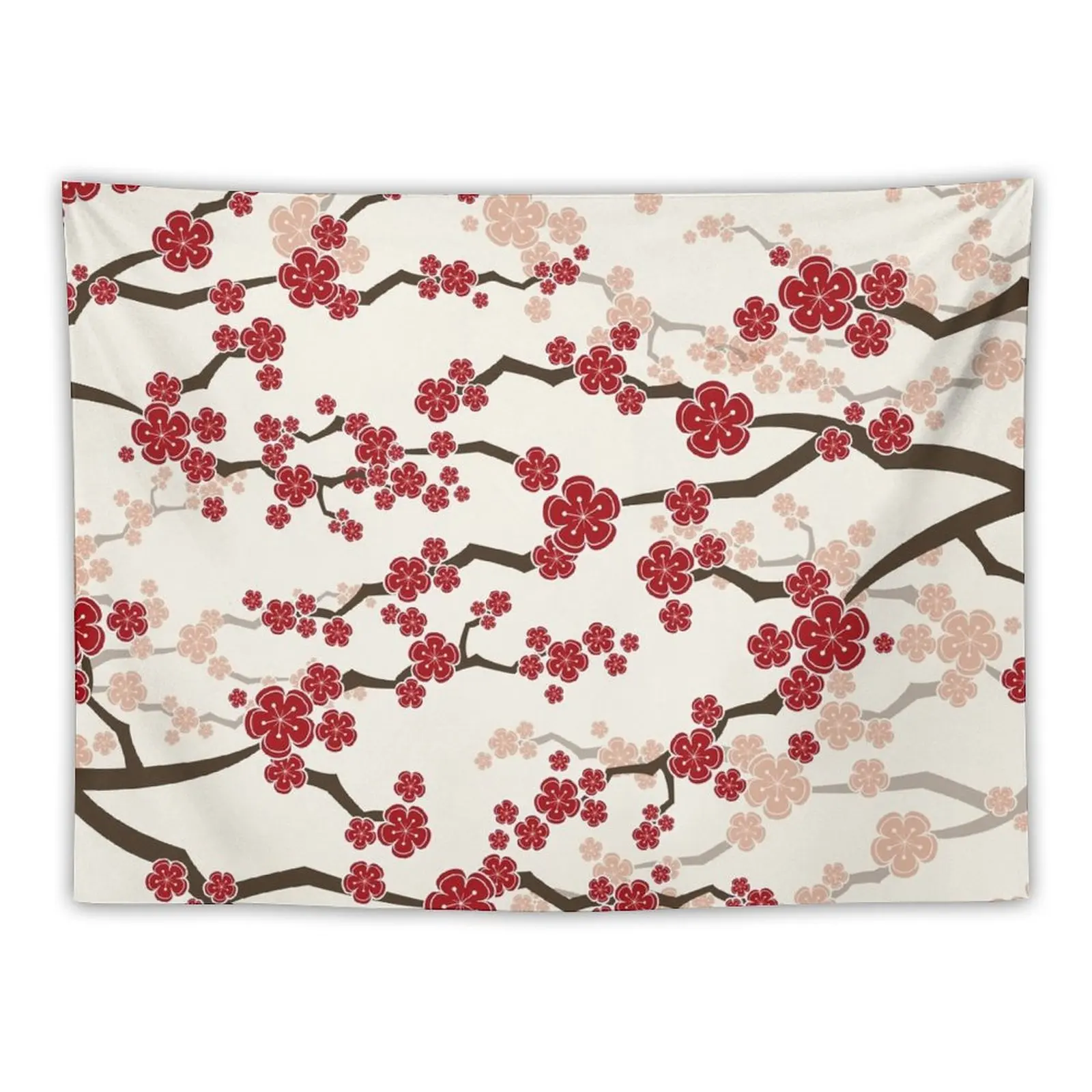 

Red Oriental Cherry Blossoms On Ivory | Zen Japanese Sakura Flowers  fatfatin Tapestry Wall Art Wallpapers Home Decor