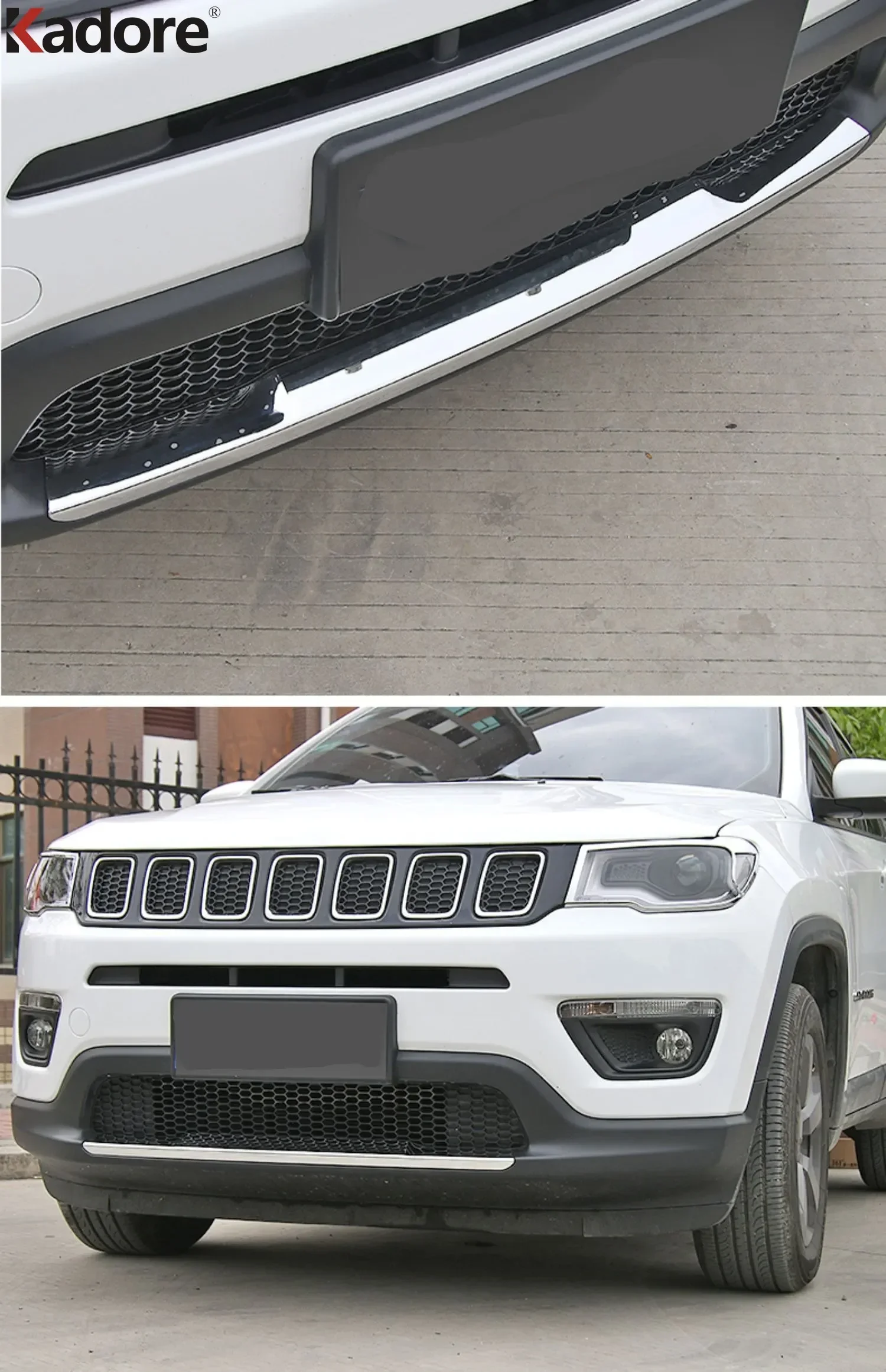 For Jeep Compass 2017 2018 2019 2020 2021 Chrome Front Bottom Bumper Cover Trim Lower Grille Moudling Strip Car Accessories
