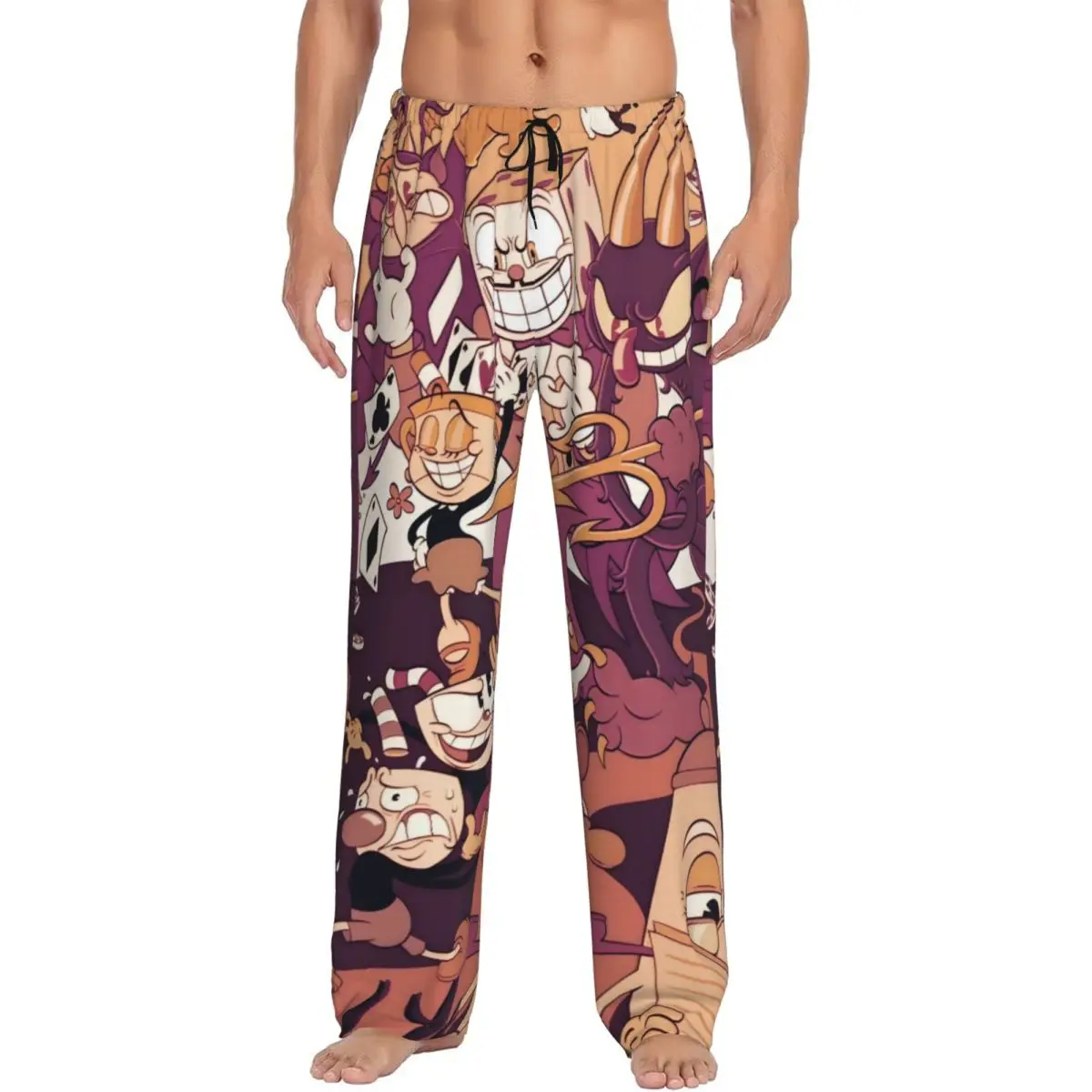 

Custom Print Cupheads Pajama Pants for Men Mugman Game Sleep Sleepwear Bottoms with Pockets