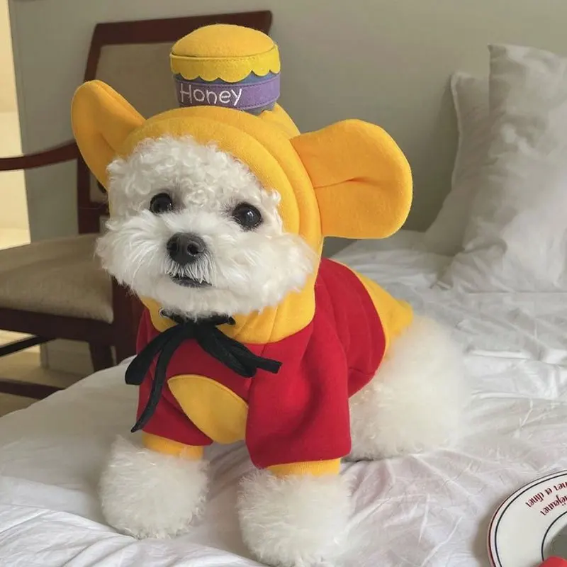 Dog Clothes Puppy Warm Dog Sweater Winnie the Pooh Transformed into Thin Cat Two-legged Clothes Small Medium-Sized Pet Supplies