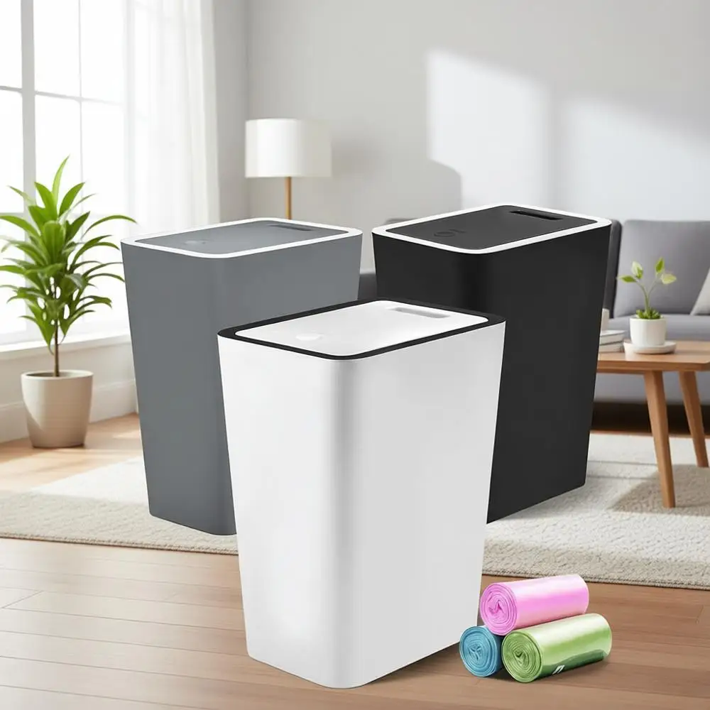 

3 Pack 4 Gallon Bathroom Trash Cans with Lids, Compact Waste Bins for Dorms, Offices, and Home (Multicolor)
