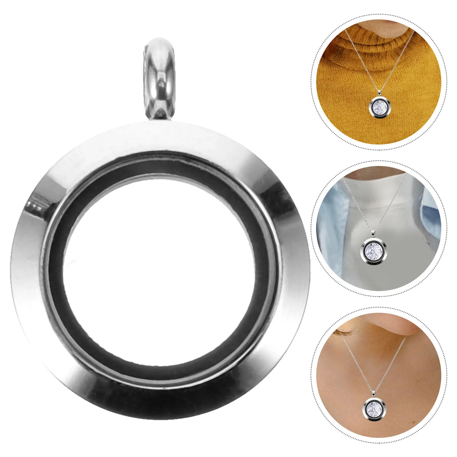 إطار صور معدني قلادة صينية إطار صورة دائري سحر لصنع المجوهرات قلادة حرفية DIY قلادة قوية خفيفة الوزن #5