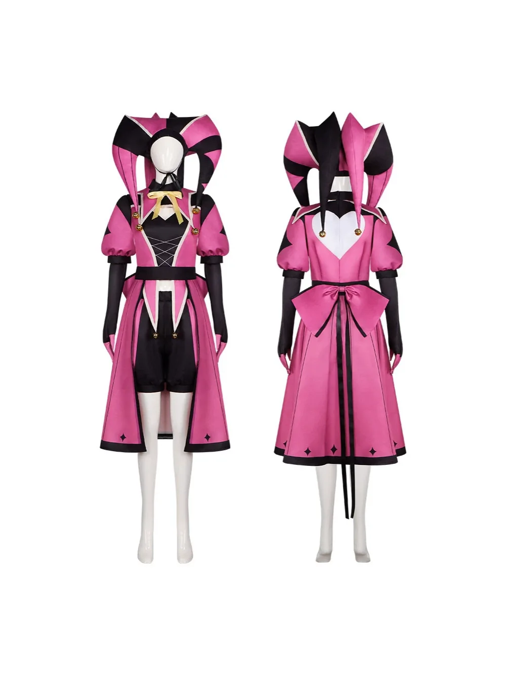 Fantastic Circus Dark‑Angel Pink‑Black Jester Clown Cosplay Costume, Outfit for Halloween Party & Comic‑Con Convention view 4
