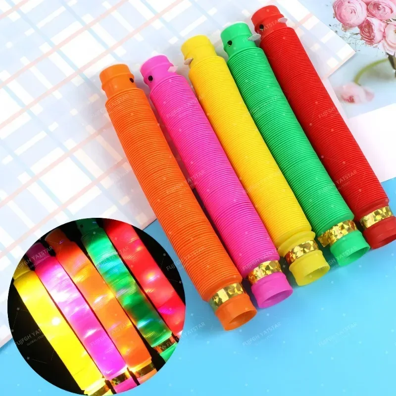 6 PCS Colorful Pop Tubes Lighted LED Sensory Toys Pull Stretch Tube Toddlers Gifts Children's Luminous Popping Party Supplies