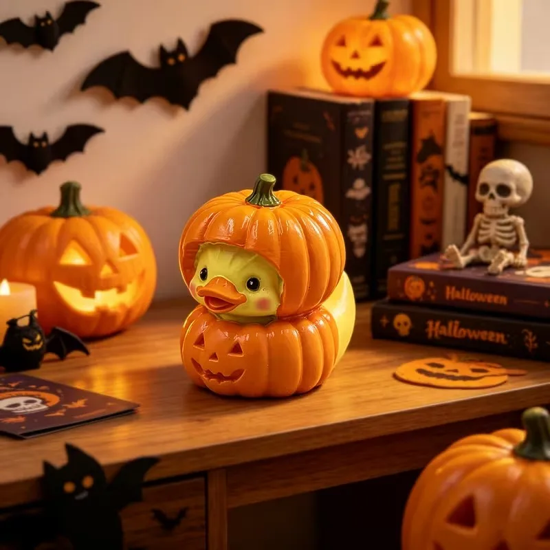 Piece Halloween Pumpkin Duck Resin Ornament Creative Cartoon Spooky Cute Mashup Home Decor Holiday