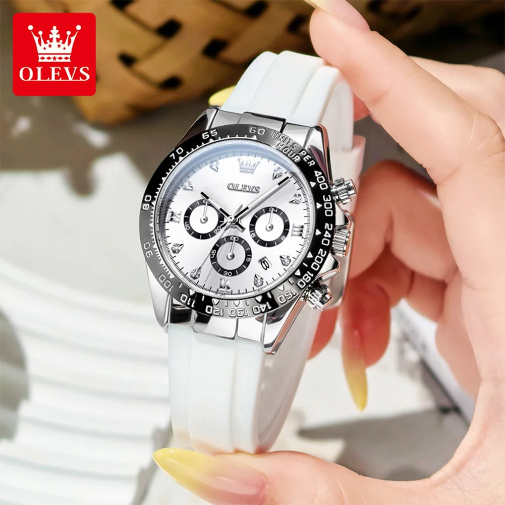 OLEVS New Couple Quartz Wristwatch for Men Women Fashion Silicone Strap Chronograph Auto Date Waterproof Lover's Watch Gifts