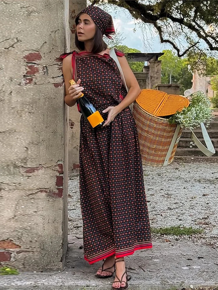 

Women Skirt Geometric Print Vest Set 2-Piece Set Square Neck Crop Top High Waist Maxi Skirts Casual Beach Vacation Spring Outfit