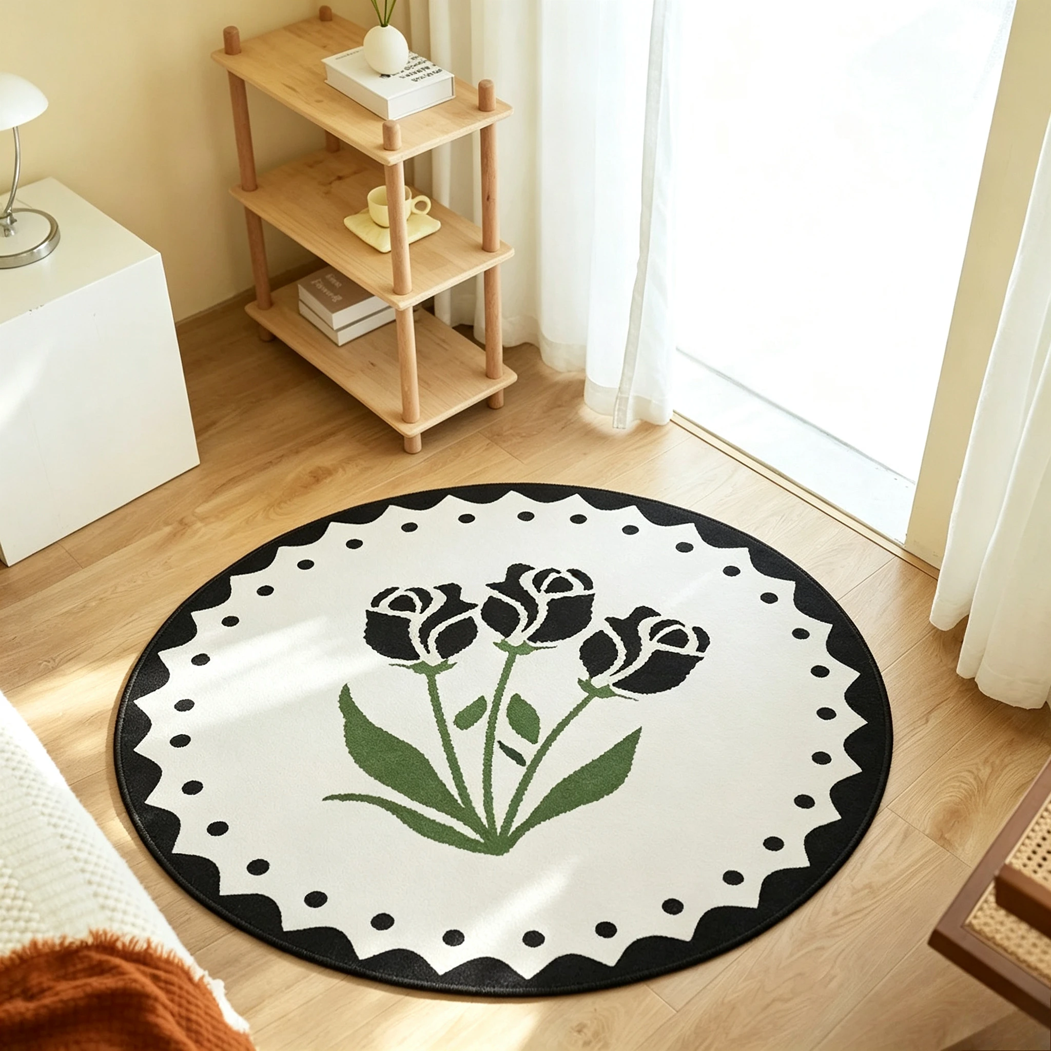 Cute Botanical Style Round Floor Mat Retro Floral Bouquet Pattern Print Rug Modern Interior Ornament for Bedroom Living Room