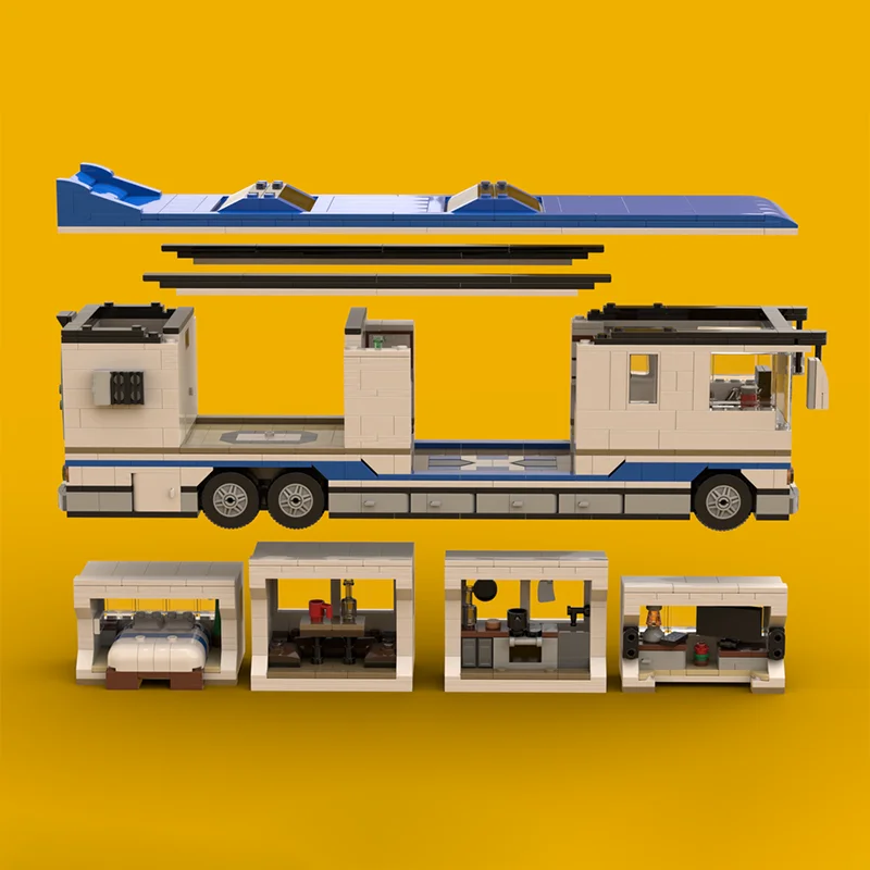 1369pcs MOC Luxury Motorhome Slide Outs Minifig Creator Expert Model Building Blocks Architecture Toys Christmas Gifts Kids
