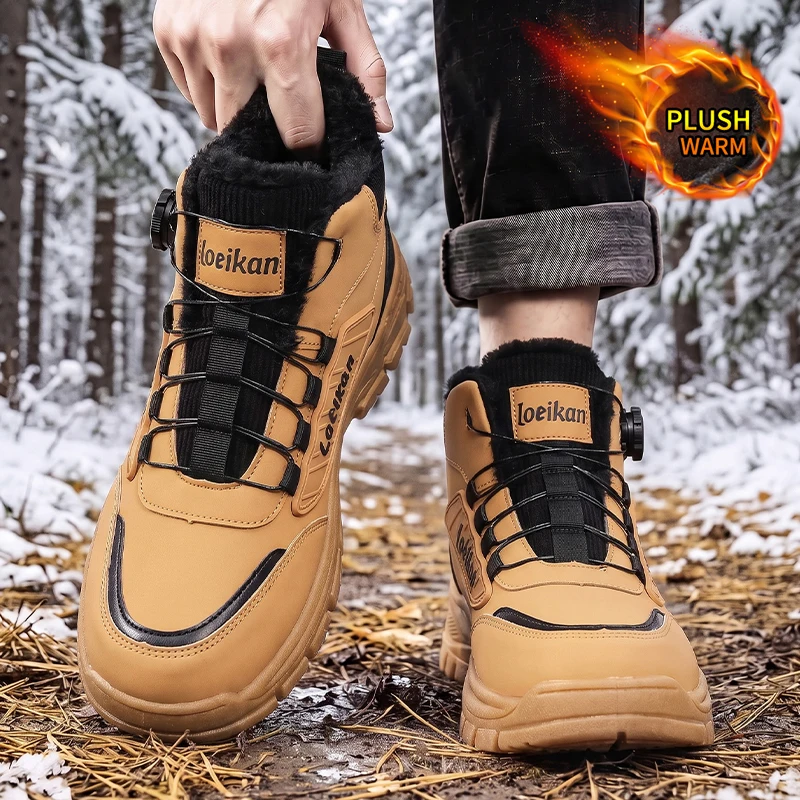 Herren Winterstiefel mit Fleecefutter, Drehverschluss, Schnellschnürung, Dicker Rutschfester Sohle, Warme Freizeitschuhe für Männer – Detail 8