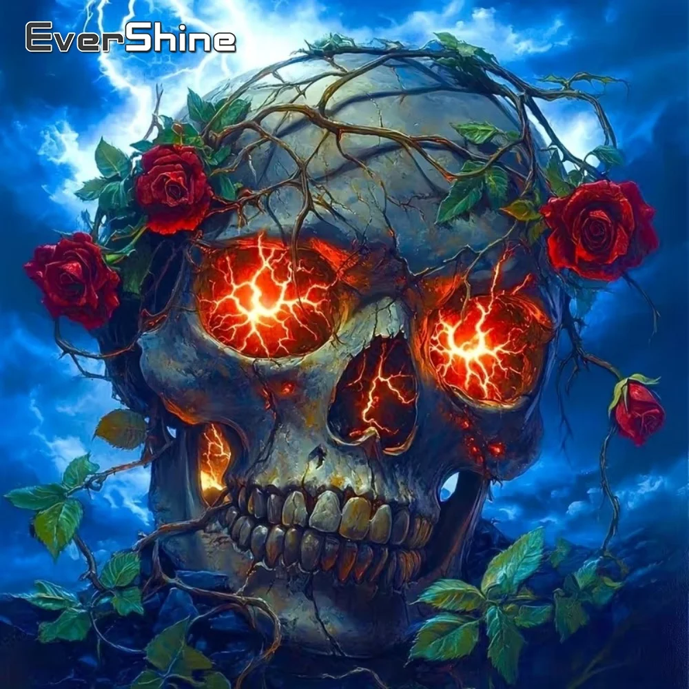 EverShine Full Square Round Diamond Painting Skelett Porträt Charakter DIY Kit Stickerei Blumenmosaik Handgemachtes Geschenk