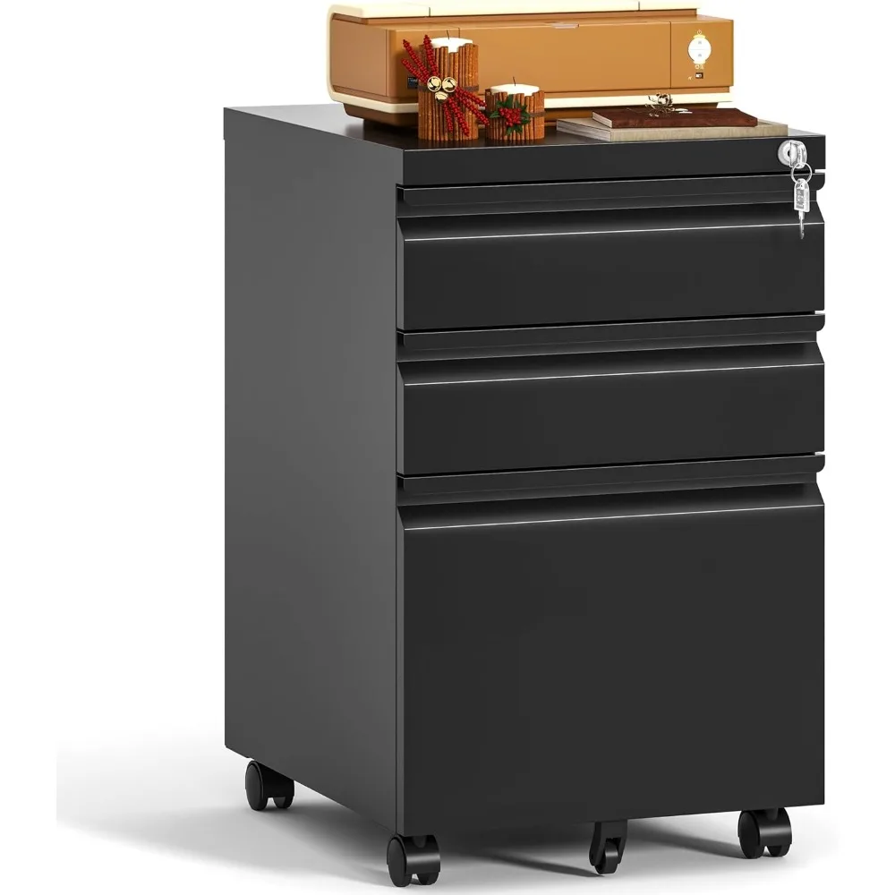 

3 Drawer Mobile File Cabinet, Under Desk File Cabinet,Metal Filing Cabinets with Lock for Home Office Organizer Letter/Legal/A4,