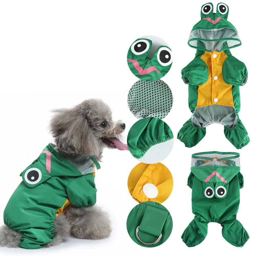 Rabbit Frog Duck Shark Shape Pet Dog Polyester Puppy Waterproof Four-Leg Raincoat Doggie Hooded Rain Gear Jumpsuit Rainwear Suit