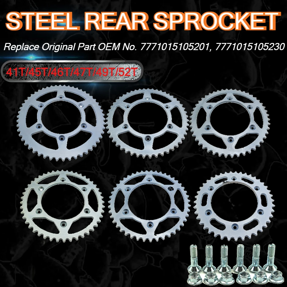 Motorcycle Rear Sprockets 520 Chain 41T 45T 46T 47T 49T 52T Steel Back Sprocket Cog For KTM HUSQVARNA GASGAS 125-525 1991-2023