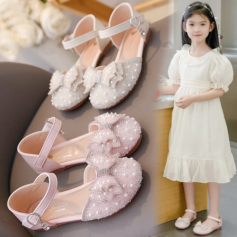 2026 Summer Girls Flat Princess Sandals Fashion Sequins Bow Rhinestone Baby Shoes Kids Shoes For Party Wedding Party Sandals