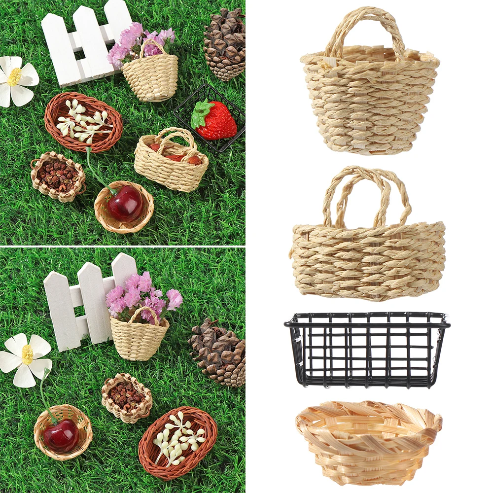 

Cute Miniature Decoration Dolls Accessories Vegetable Food Dollhouse Furniture Storage Basket Iron Frame