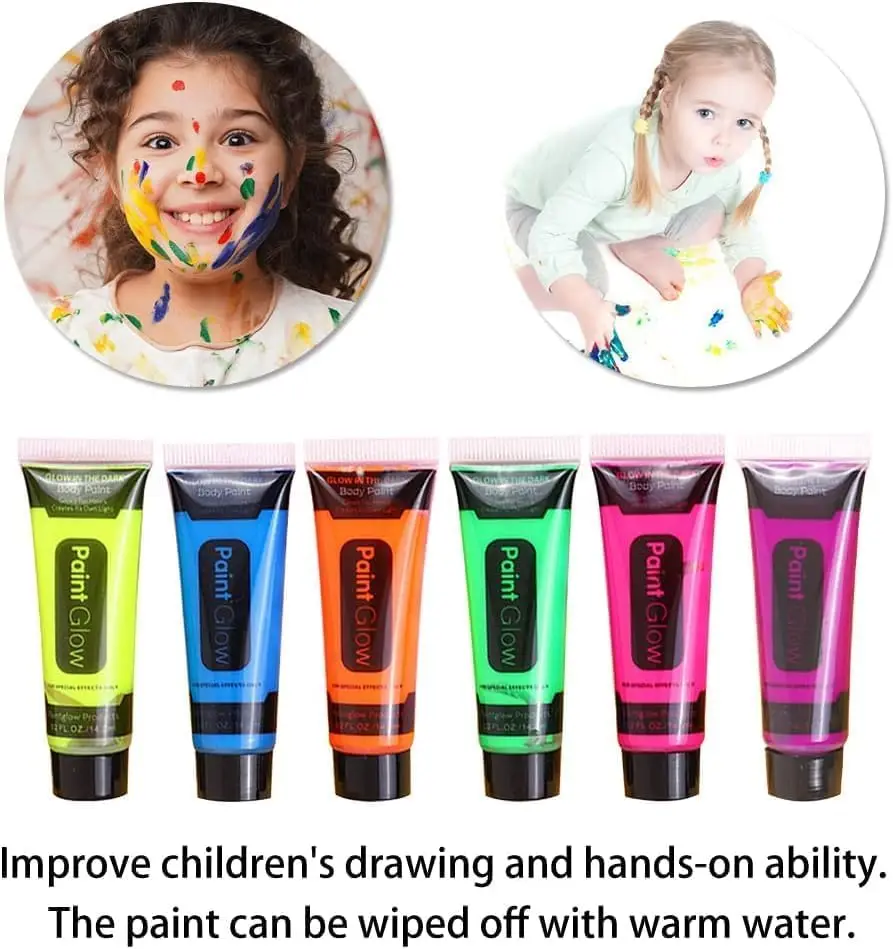 Glow in the Dark Face Body Paint, wasbare neon gezichtslichaamsverf, UV-licht gezichtsmake-up, fluorescerend, voor feesten, Kerstmis, Halloween