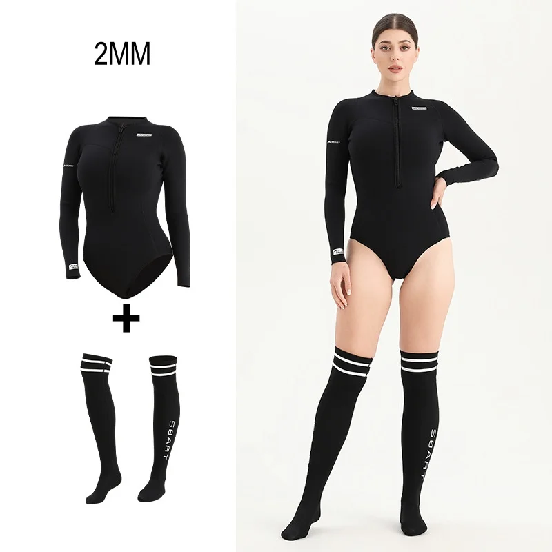 

2MM Women Long Sleeve Scuba Keep Warm Water Sports Snorkeling Swim Diving Suit Socks Neoprene Spearfishing Kayaking WetSuits
