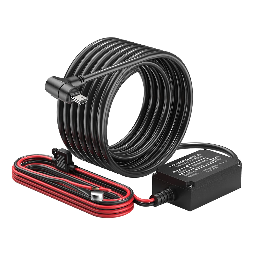 MIXSAS 12-24V Car Dash Cam DVR Buck Line Kit Mini/Micro USB Hardwire Kit Adapter Cable Step-Down Line Car Dash Camera Charger