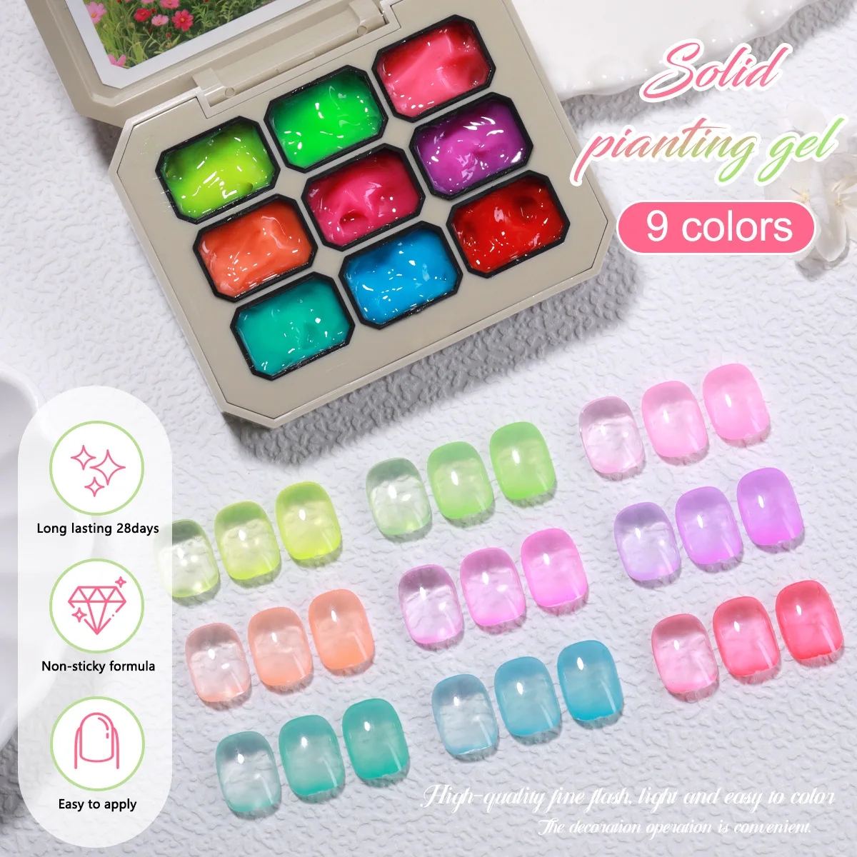

9 Grids Candy Colored Glaze Painting Gel Nail Polish Transparent UV/LED Soak Off Gel Varnishes Jelly Gel Palette for Manicure