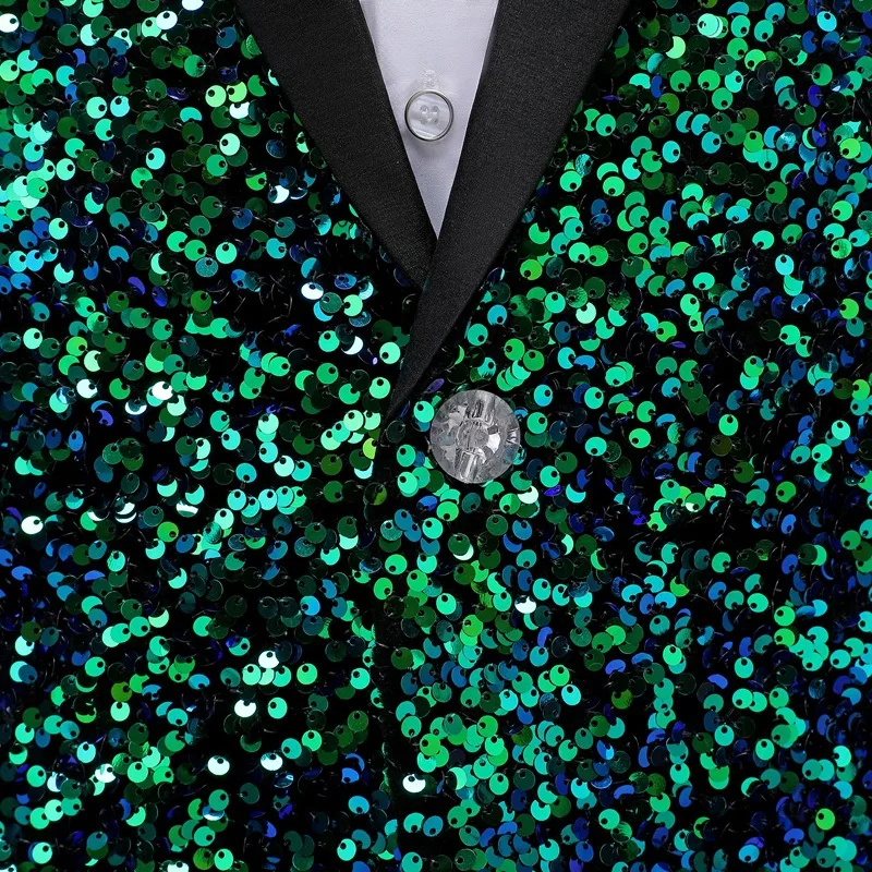 2023 New Men\'s Suit Jacket Wedding Party Slim Dress Coat Sequin Decoration Luxurious Blazers Blue Red Green Terno Masculino