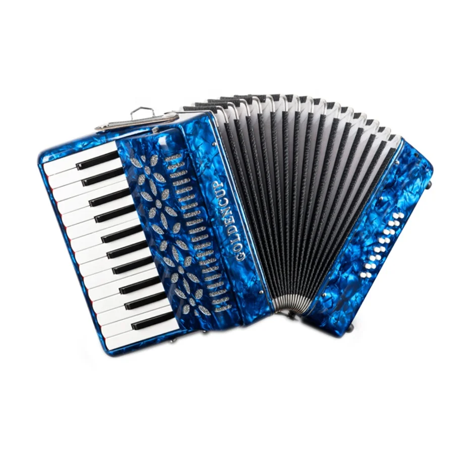 Chromatic Accordion Instrument 25 Keys 16 Bass Blue Celluloid Piano Keyboard JP2516 Model