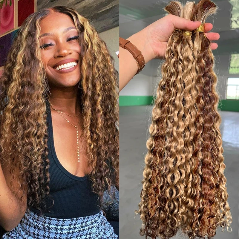 

Human Hair Deep Curly 100% Human Hair Bulk Extension Virgin 10A Bulk Hair Weaving For Braiding Unprocessed No Weft 18-30inches