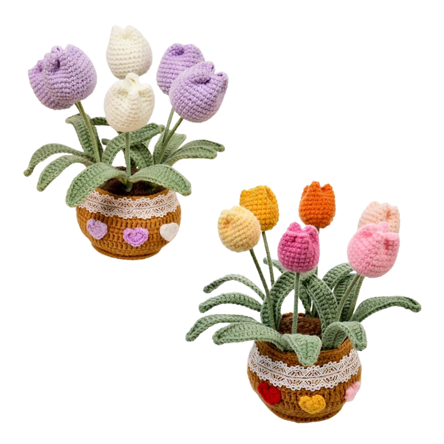 NONE Bouquets de fleurs au Crochet faits à la main, Pot de fleur tulipe tricoté pour noël, décoration de maison et cadeau pour femme, femme, maman, 1 pièce