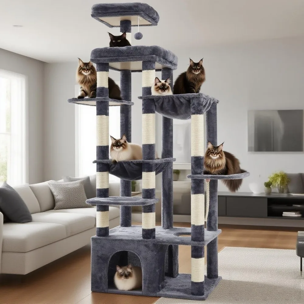 

Cat Tree, 71-Inch Tall Cat Tower for Large Maine Coon Cats with Extra-Large Baseboard, Cat Condo Furniture with Multi-Lev